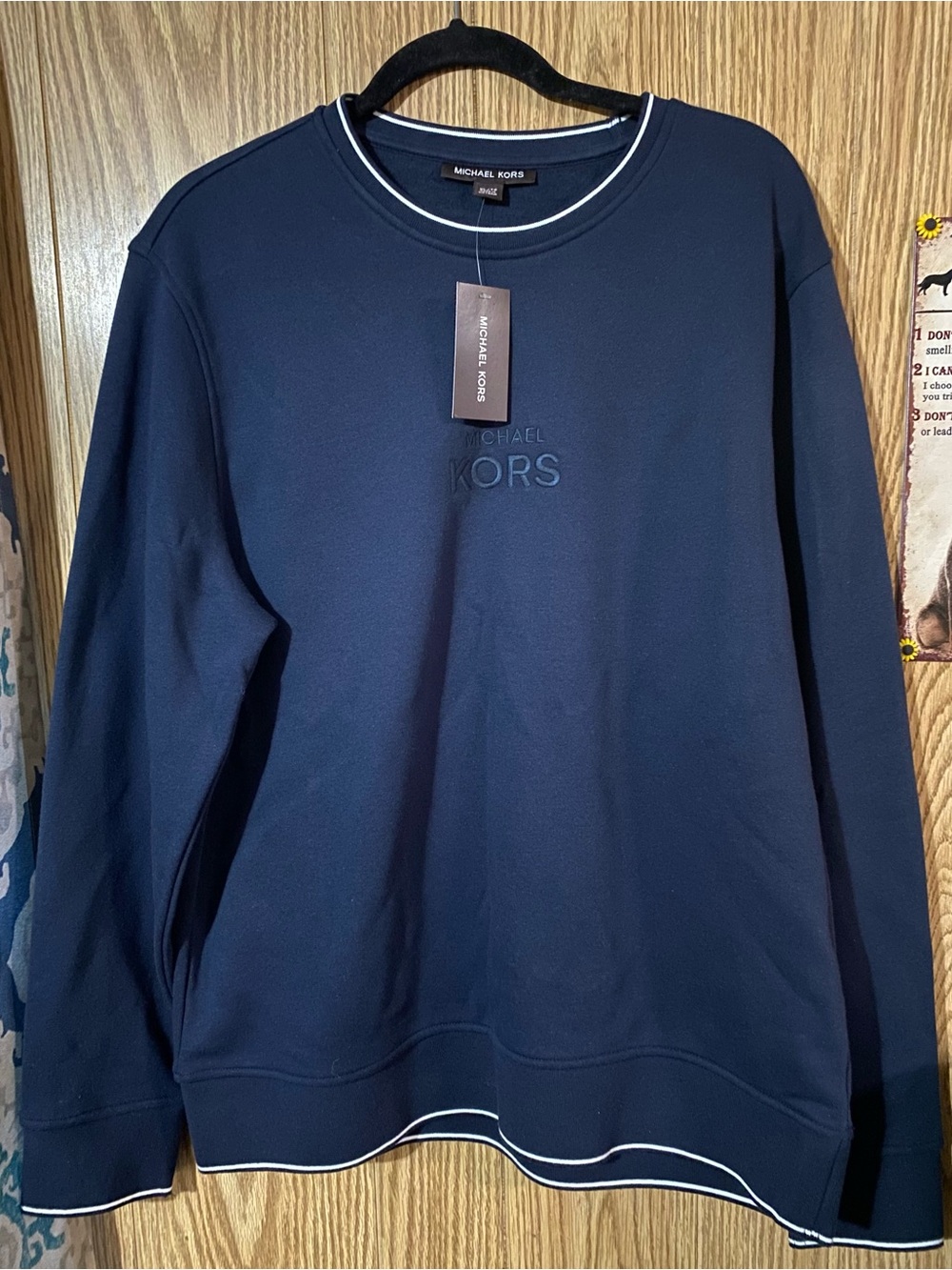 Michael Kors Men’s Midnight Blue Crewneck Sweater Embroidered Logo
